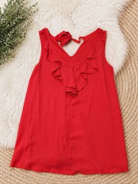 Express Coral-Red Ruffle V-Neck Sleeveless Camisole